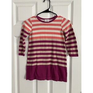 Hanna Andersson Pink Coral Tan Striped Long Sleeve Sweater Dress Size 5 110 cm